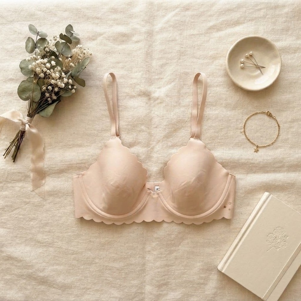 NWT Aerie Real Me Full Coverage Bra 32C Peach Nude Scalloped Underwire 8151-128